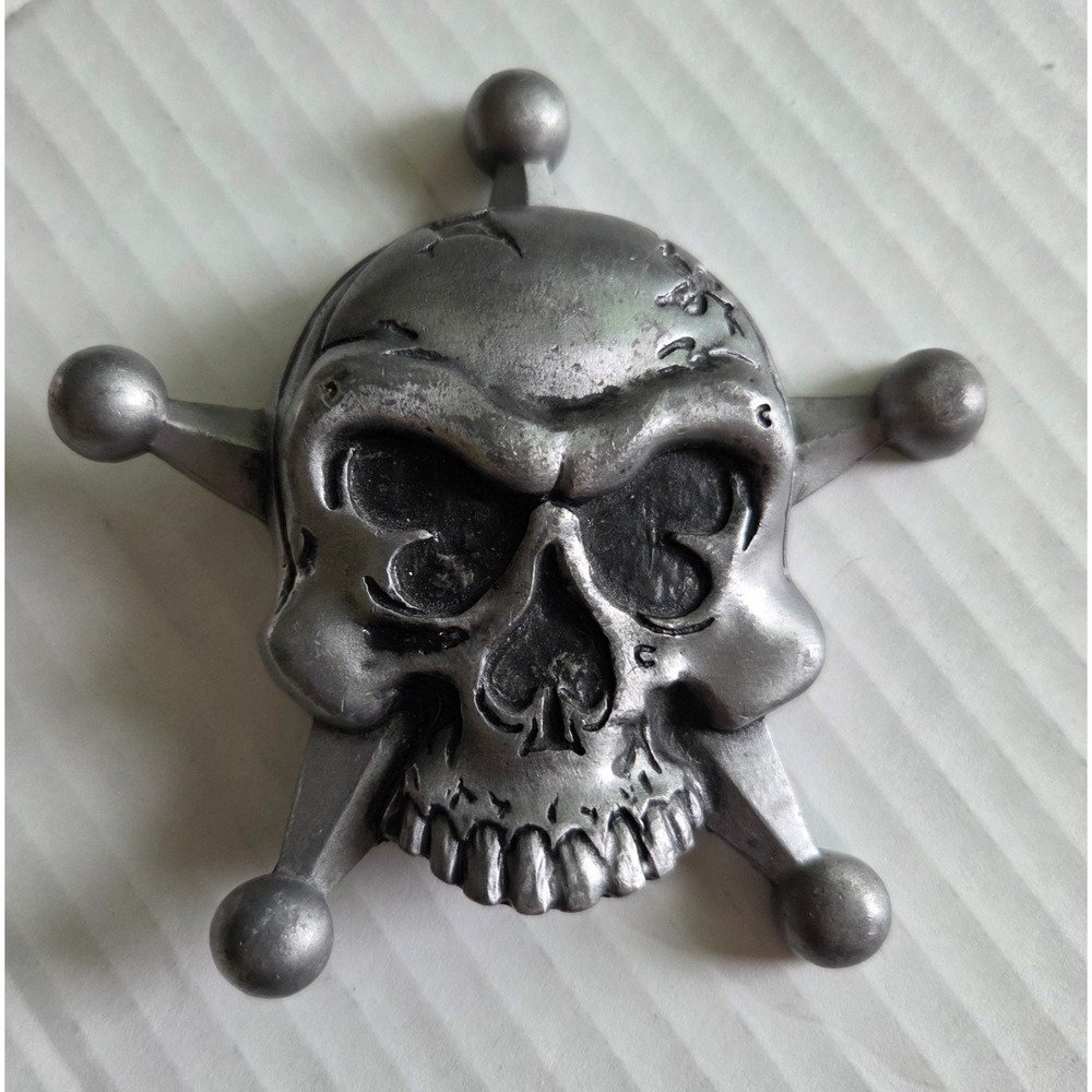 Heavy‎ Metal Mfg. USA Skull 5 Point Star Pirate Belt Buckle 3D Biker Rock Grunge